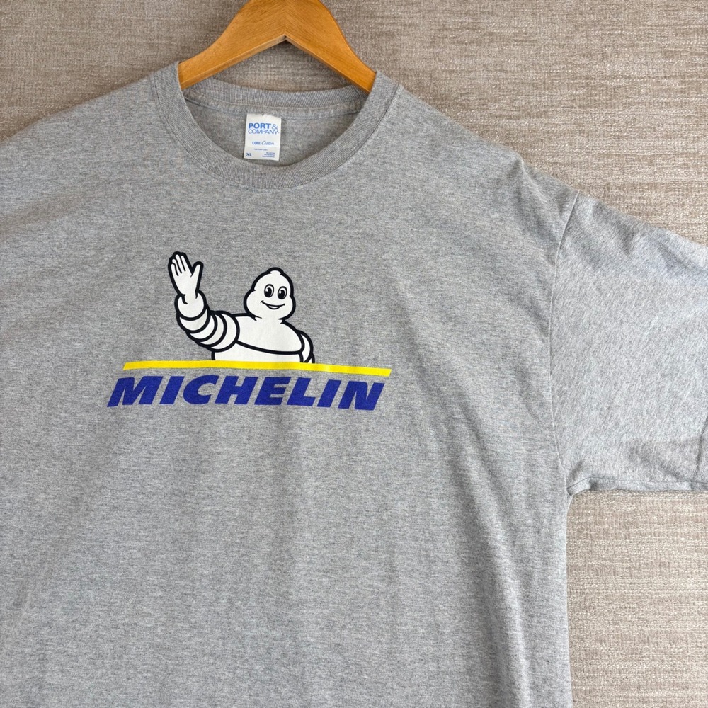 Michelin Man Graphic T-Shirt Mens XL Gray Short Sleeve EUC